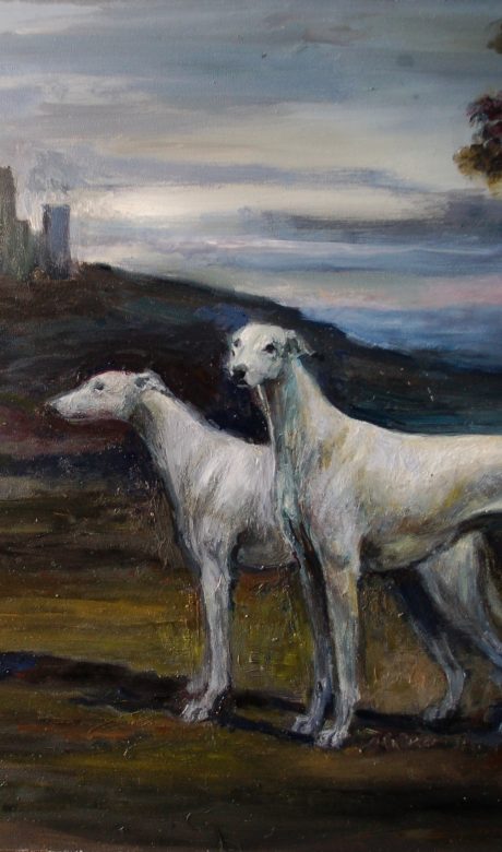 Grey Hounds in a landscape by Jane Dunn Astley Corbett